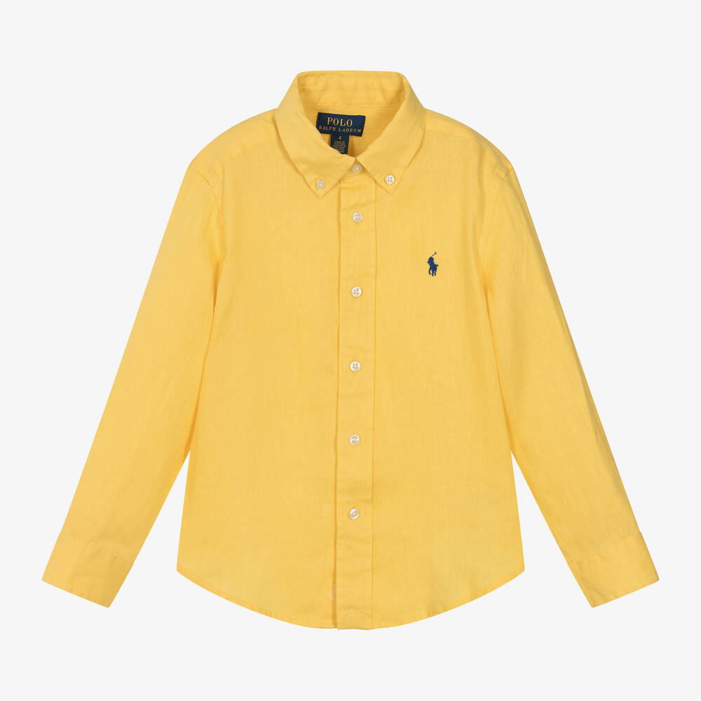 Ralph Lauren-Boys Yellow Embroidered Linen Shirt | Childrensalon Outlet