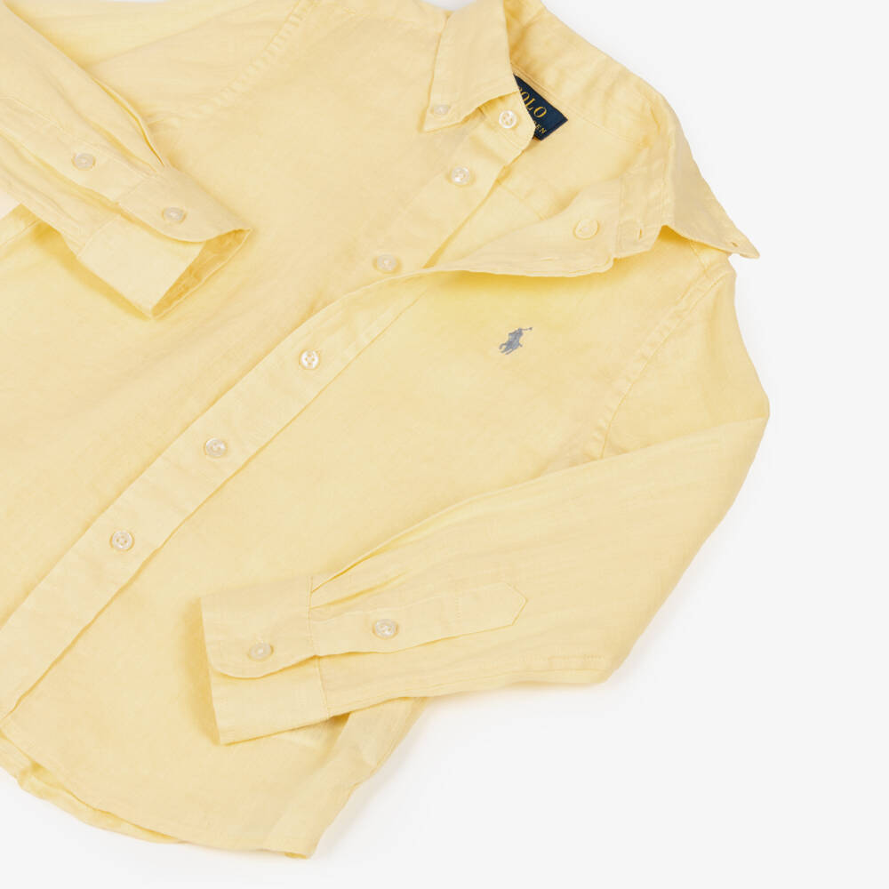 Ralph Lauren-Boys Yellow Linen Button-Down Collar Shirt | Childrensalon Outlet