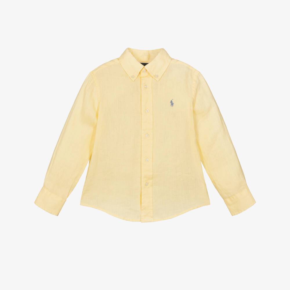 Ralph Lauren-Boys Yellow Linen Button-Down Collar Shirt | Childrensalon Outlet