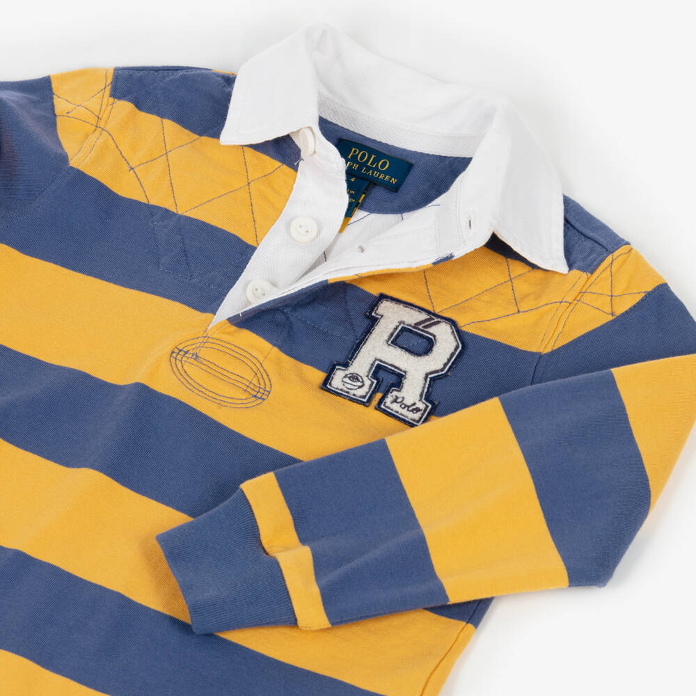 Ralph Lauren-Рубашка регби в полоску желтая синяя для мальчиков | Childrensalon Outlet