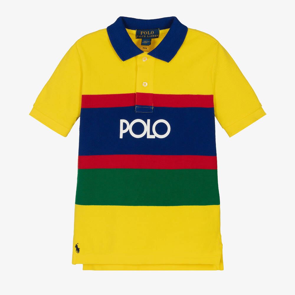 Ralph Lauren - Boys Yellow Striped Logo Polo Shirt | Childrensalon