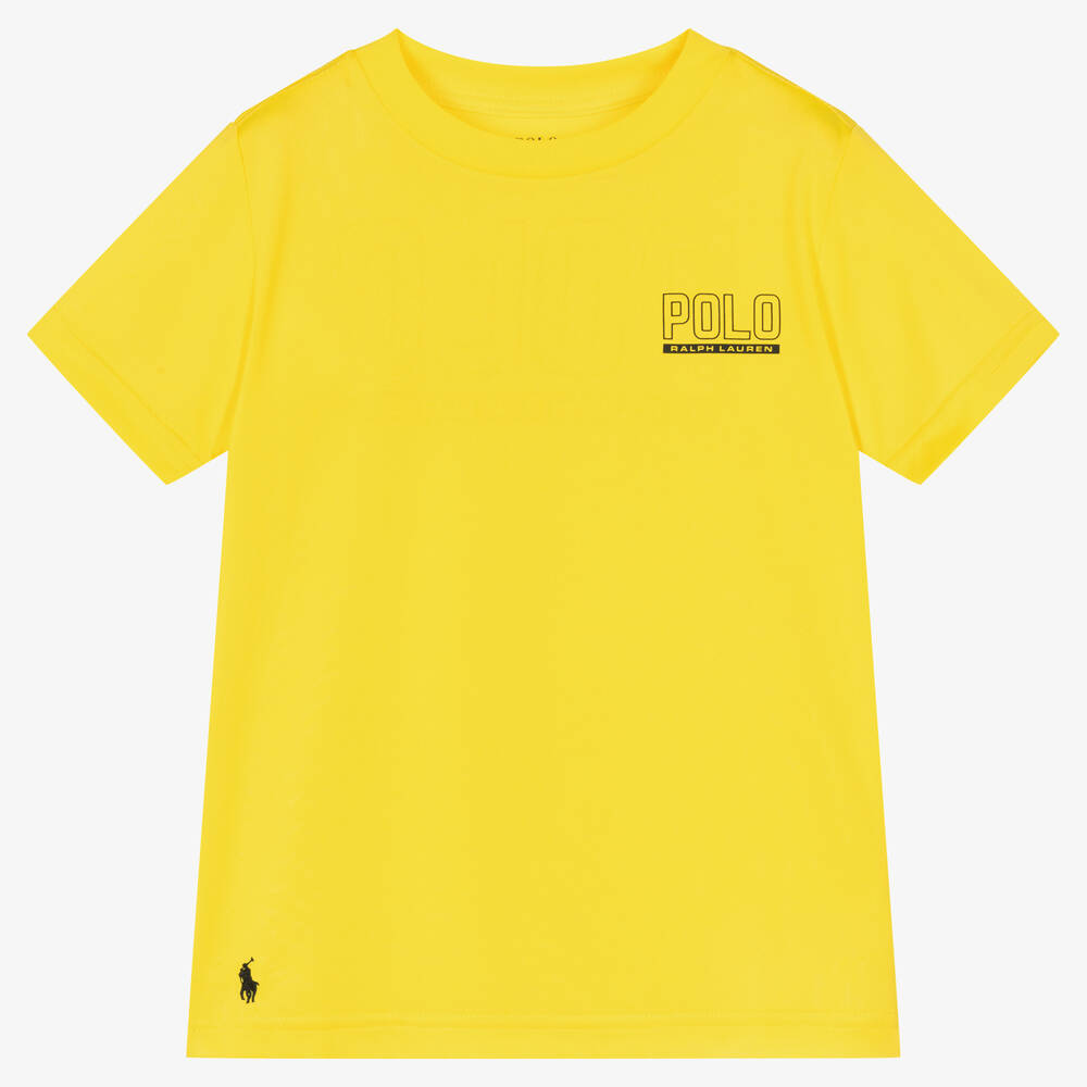 Ralph Lauren - Boys Yellow Technical Jersey Logo T-Shirt | Childrensalon