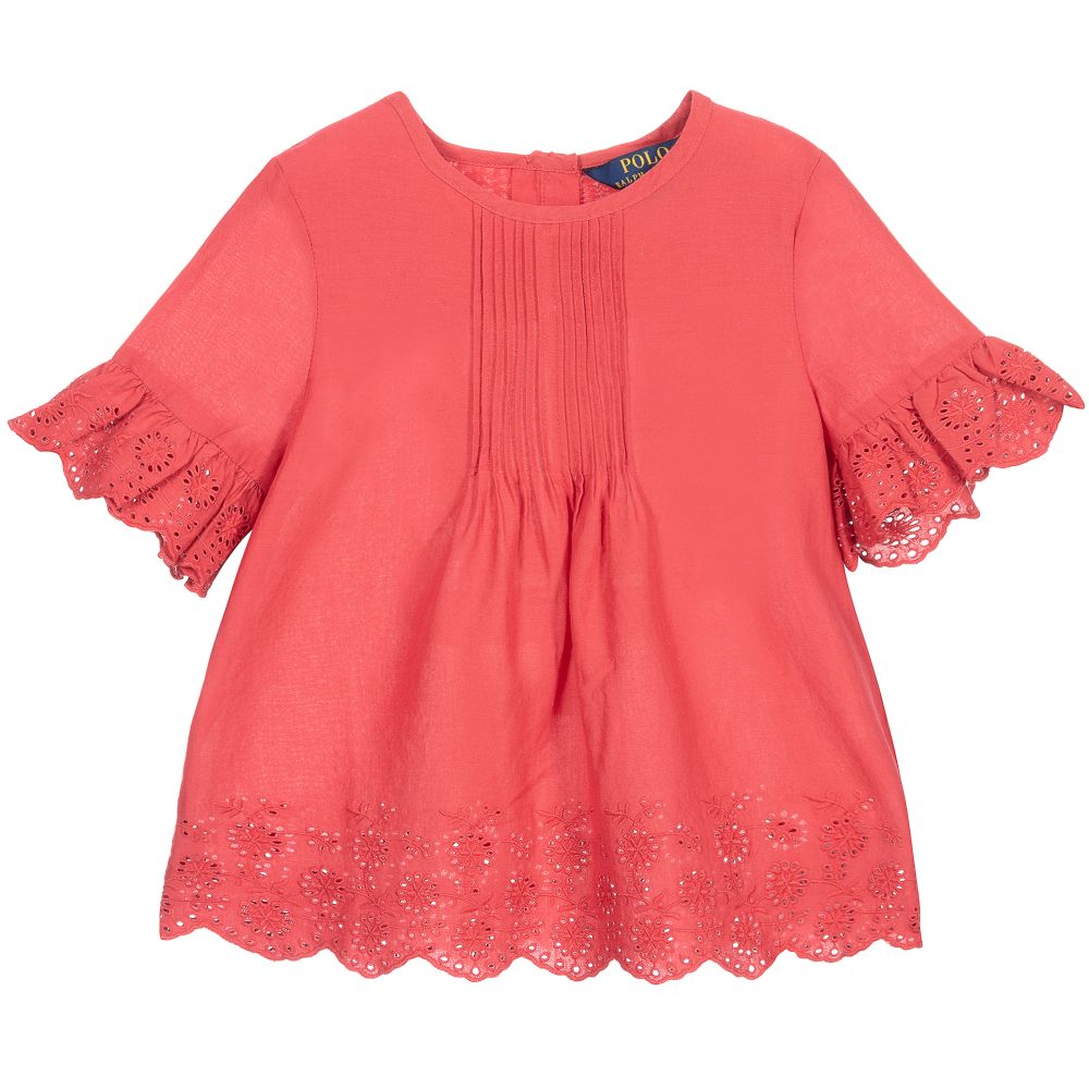 Polo Ralph Lauren - Красная блузка из хлопка с вышивкой | Childrensalon