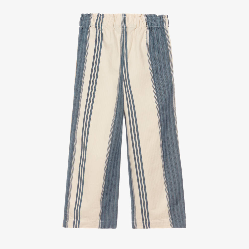 Ralph Lauren-Girls Beige & Blue Striped Cotton Trousers | Childrensalon Outlet