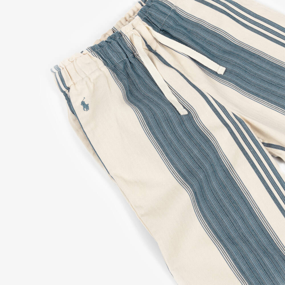 Ralph Lauren-Girls Beige & Blue Striped Cotton Trousers | Childrensalon Outlet