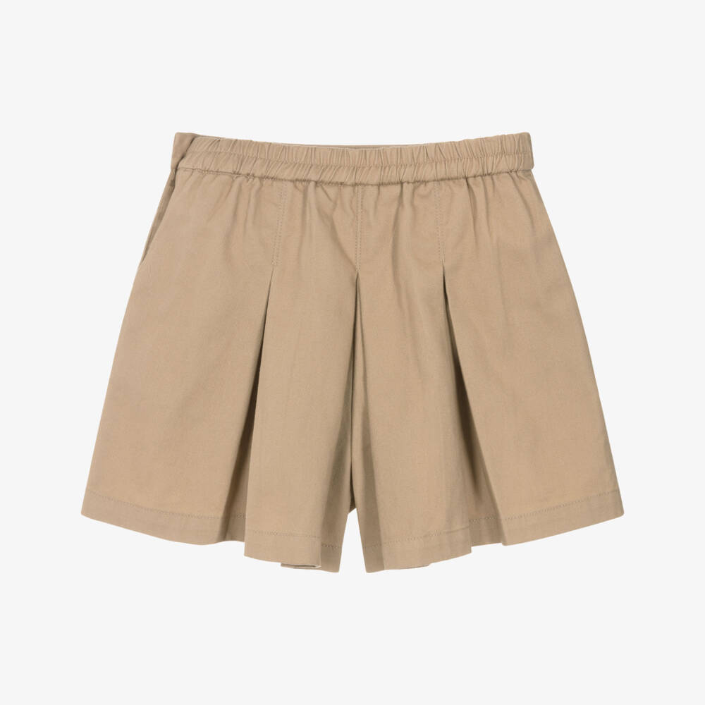 Ralph Lauren-Girls Beige Cotton Box Pleated Shorts | Childrensalon Outlet