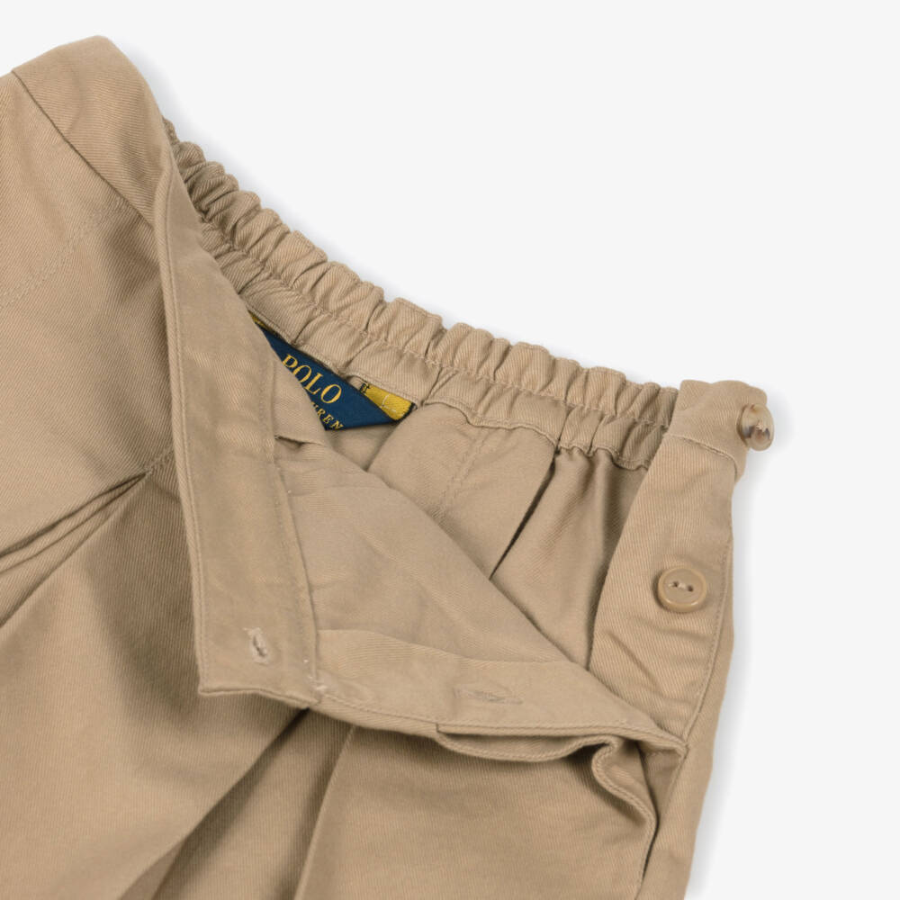 Ralph Lauren-Girls Beige Cotton Box Pleated Shorts | Childrensalon Outlet