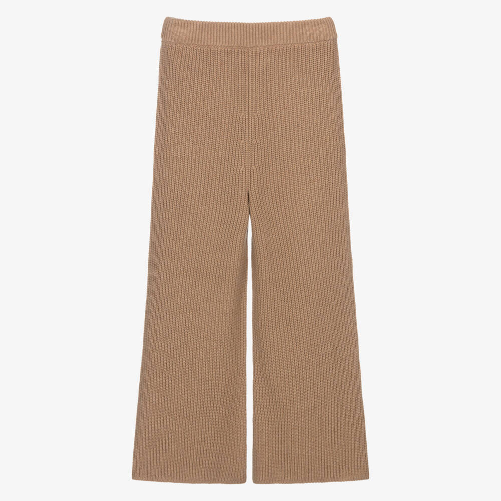 Ralph Lauren-Girls Beige Cotton Knit Wide-Leg Trousers | Childrensalon Outlet