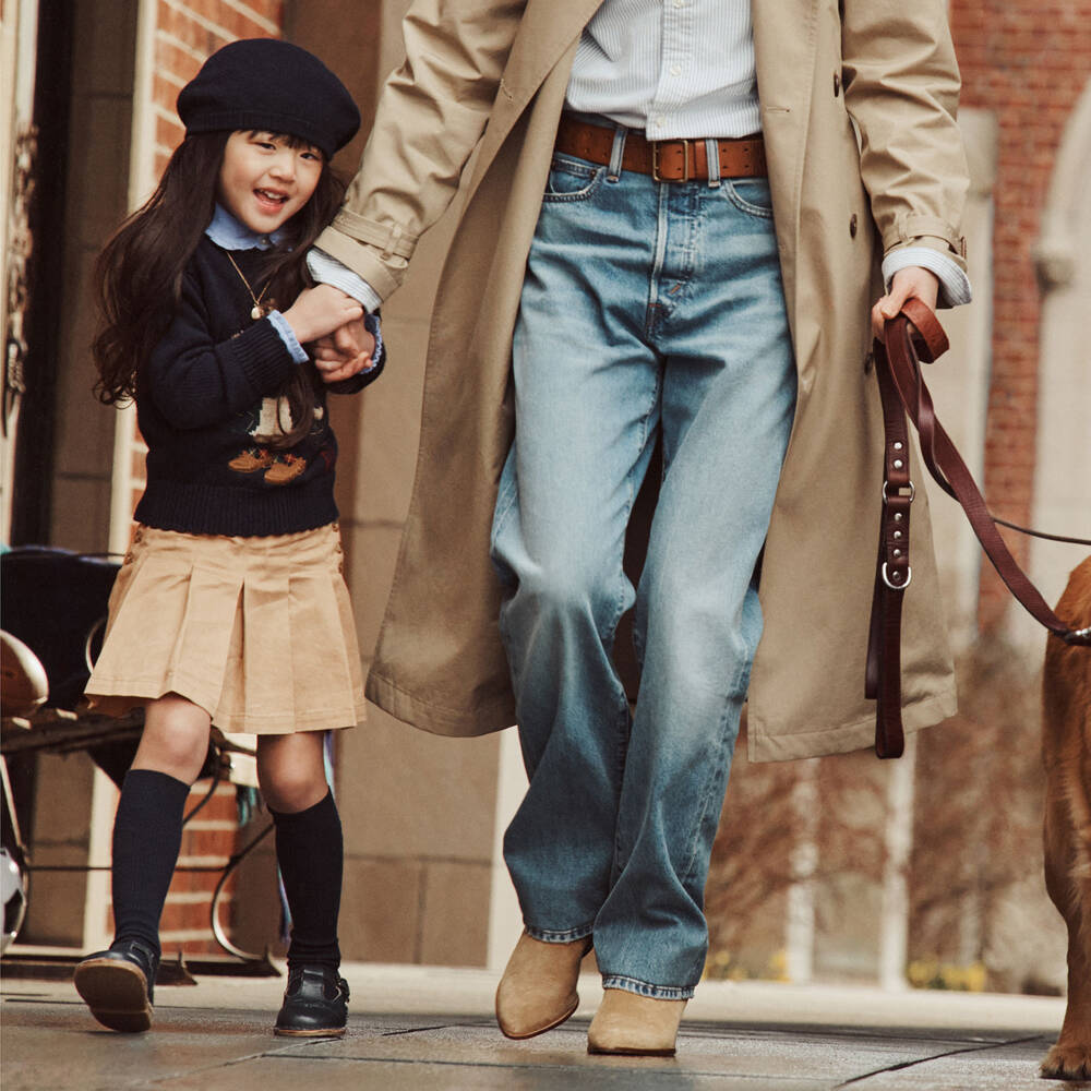 Ralph Lauren-Girls Beige Cotton Twill Pleated Skirt | Childrensalon Outlet