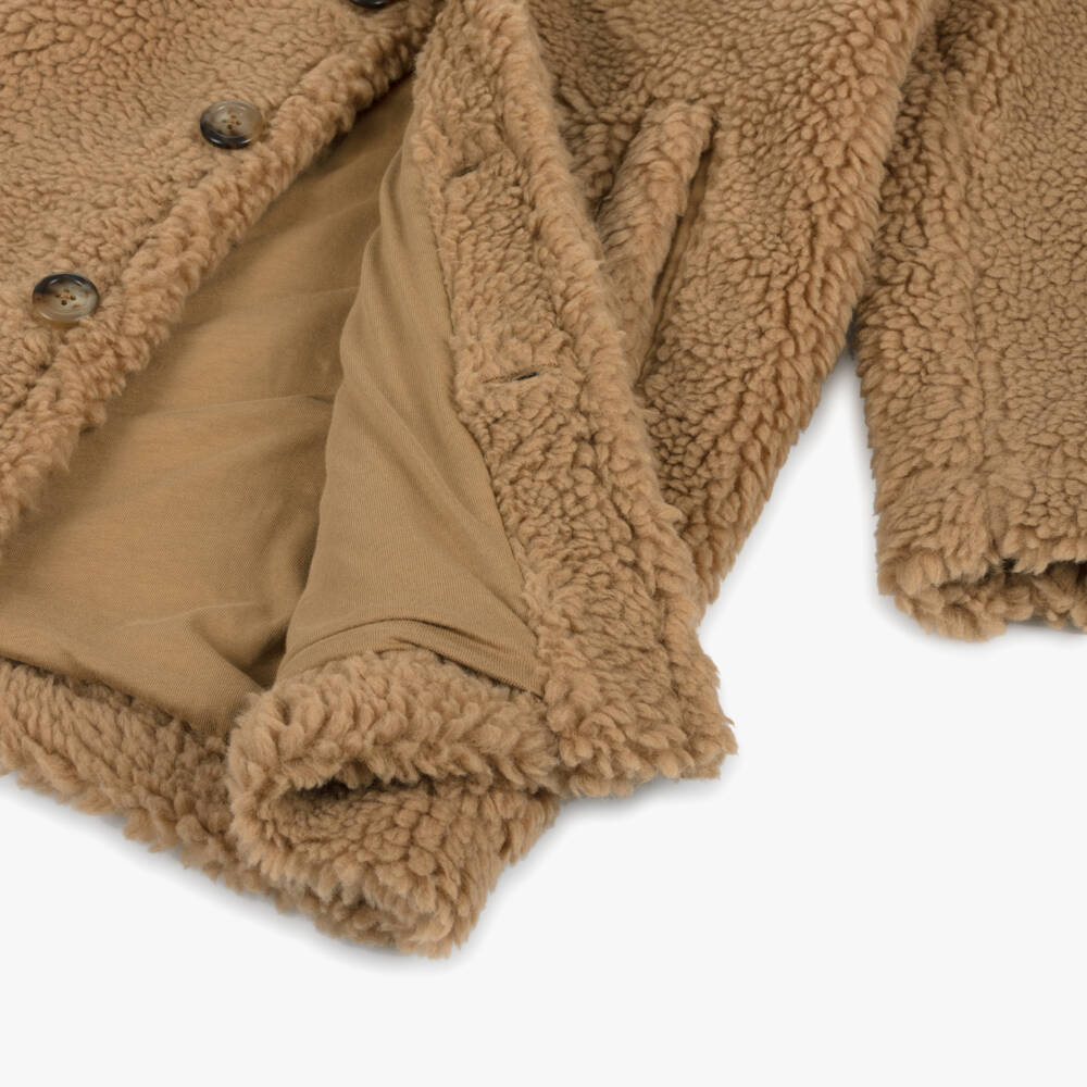 Ralph Lauren-Girls Beige Fleece Button Coat | Childrensalon Outlet