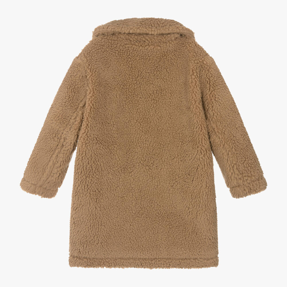Ralph Lauren-Girls Beige Fleece Button Coat | Childrensalon Outlet