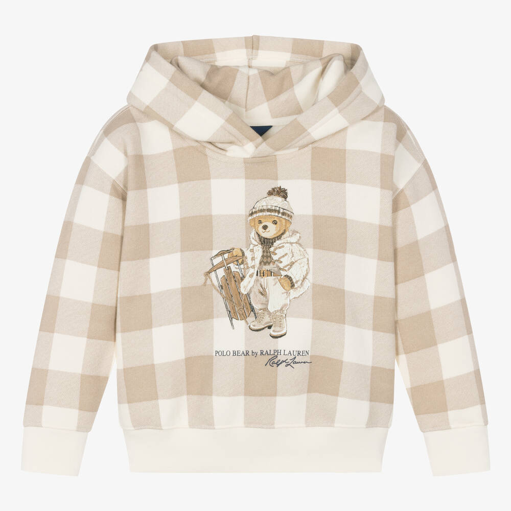 Ralph Lauren - Girls Beige & Ivory Polo Bear Hoodie | Childrensalon