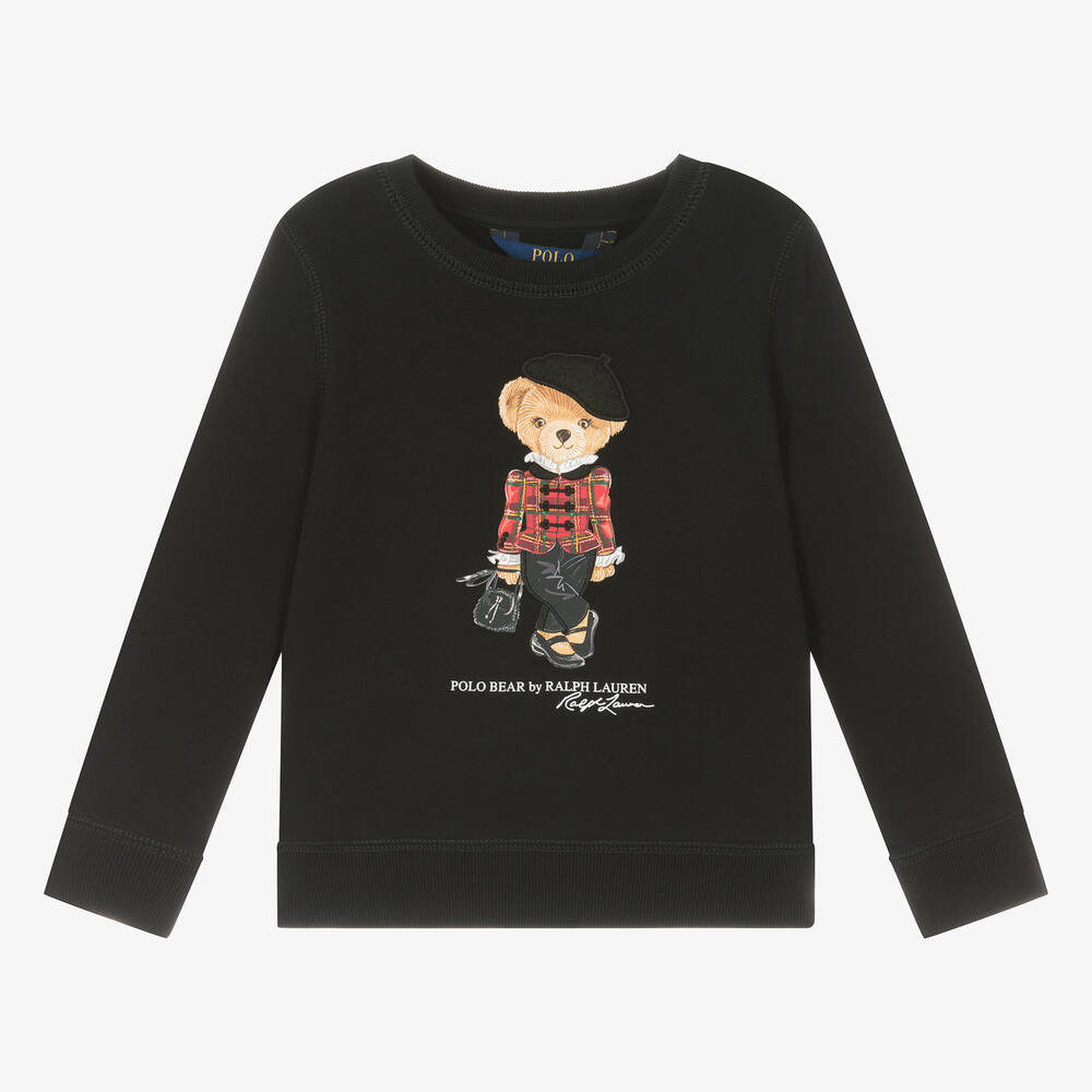 Ralph Lauren - Girls Black Cotton Parisian Bear Sweatshirt | Childrensalon