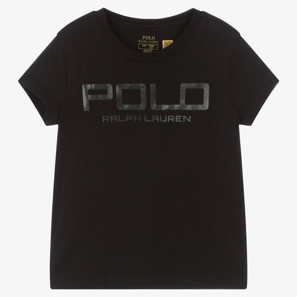 Polo Ralph Lauren - Girls Black Tonal Logo T-Shirt | Childrensalon