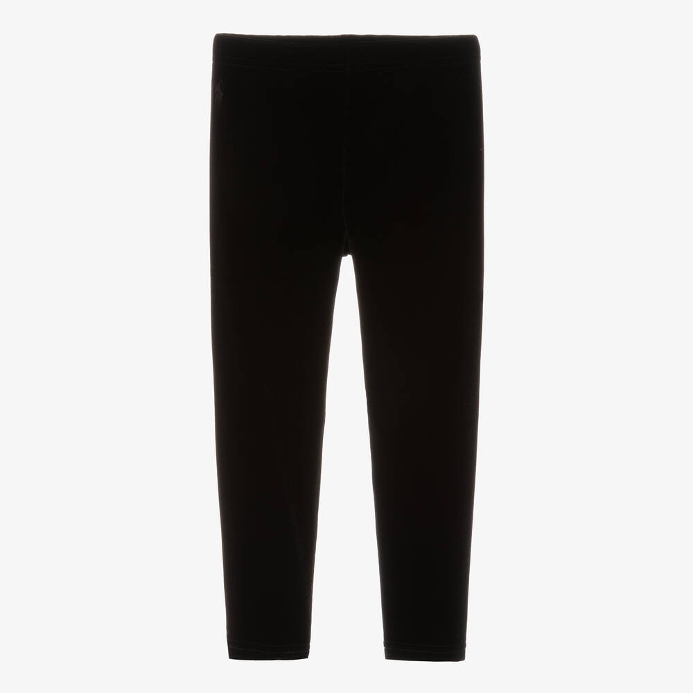 Ralph Lauren - Girls Black Velour Leggings | Childrensalon