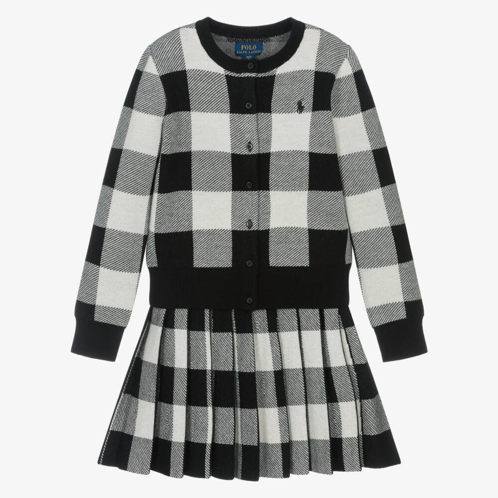 Ralph Lauren-Girls Black & White Pure Wool Knit Skirt Set | Childrensalon Outlet