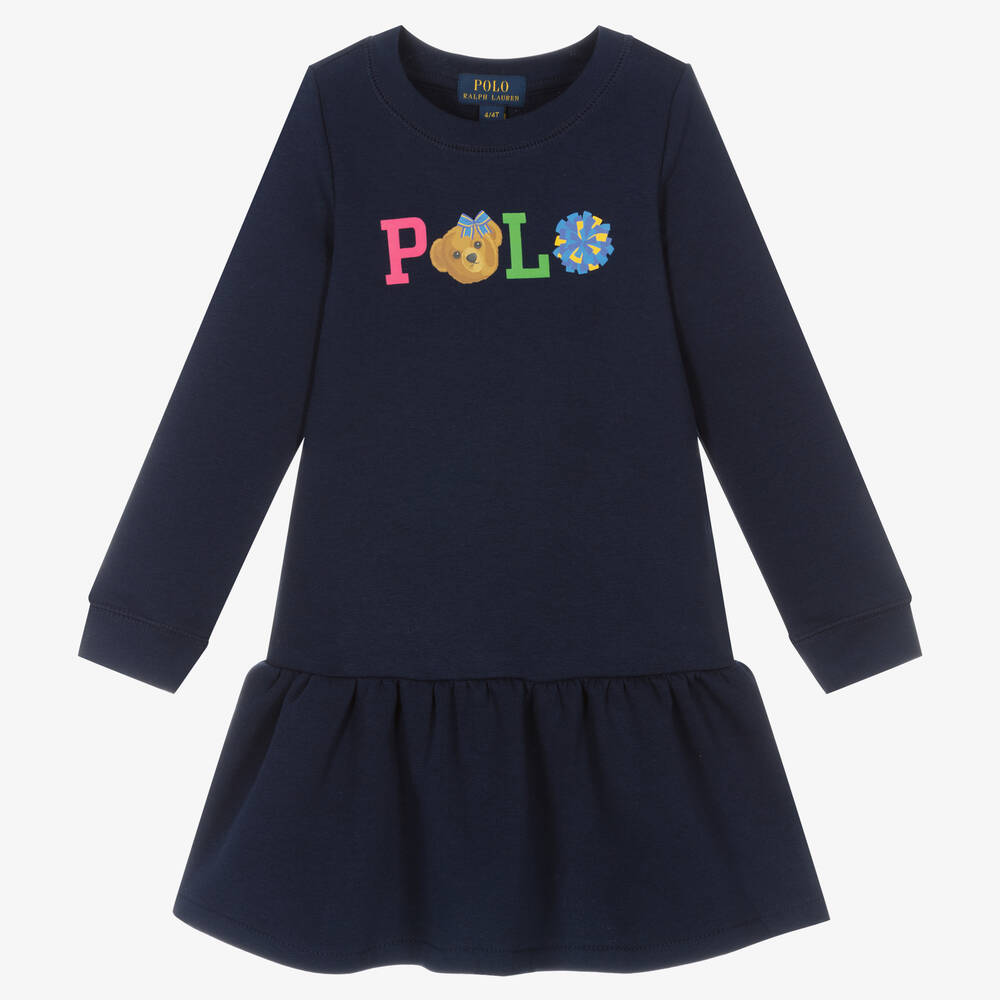 Polo Ralph Lauren - Girls Blue Bear Logo Dress | Childrensalon