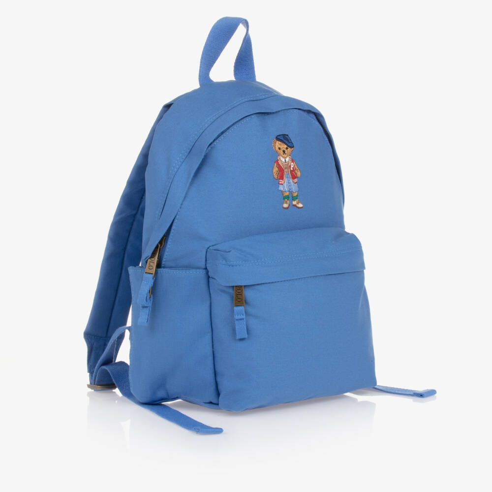 Ralph Lauren-Girls Blue Canvas Polo Bear Backpack (37cm) | Childrensalon Outlet
