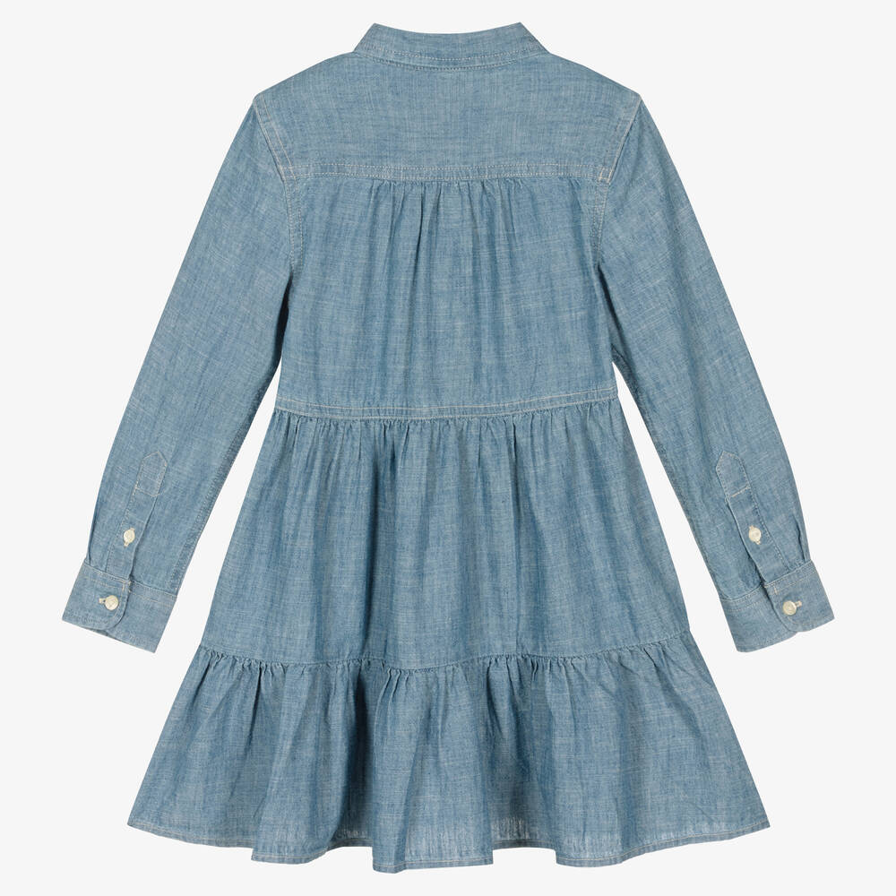 Поло Ralph Lauren-Голубое платье из шамбре для девочек | Childrensalon Outlet