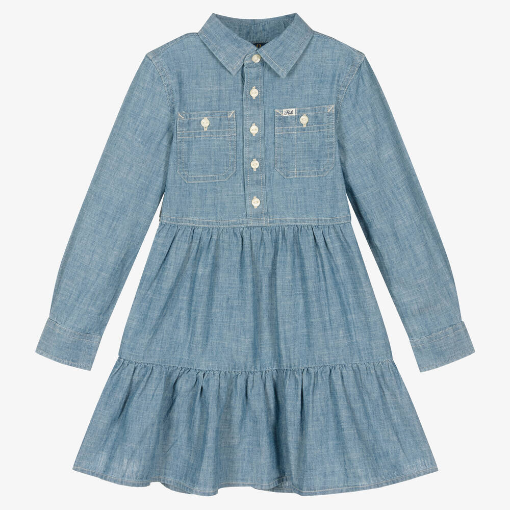 Polo Ralph Lauren Girls Blue Chambray Dress Childrensalon Outlet