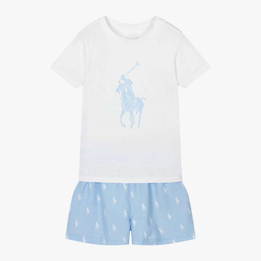 Girls Blue Cotton Big Pony Short Pyjamas