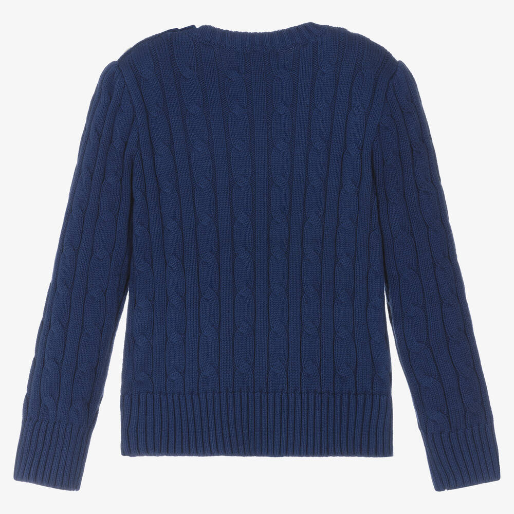 Ralph Lauren-Girls Blue Cotton Cable Knit Sweater | Childrensalon Outlet
