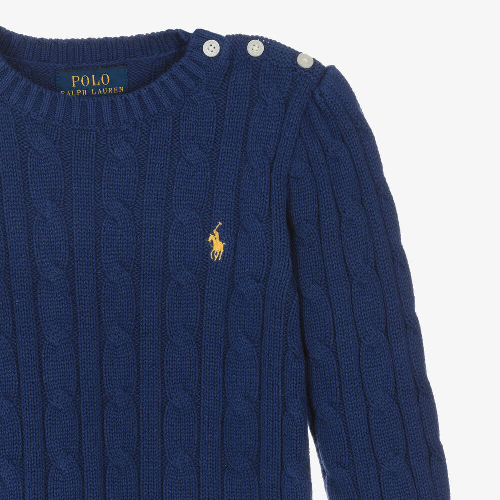 Ralph Lauren Girls Blue Cotton Cable Knit Sweater Childrensalon Outlet