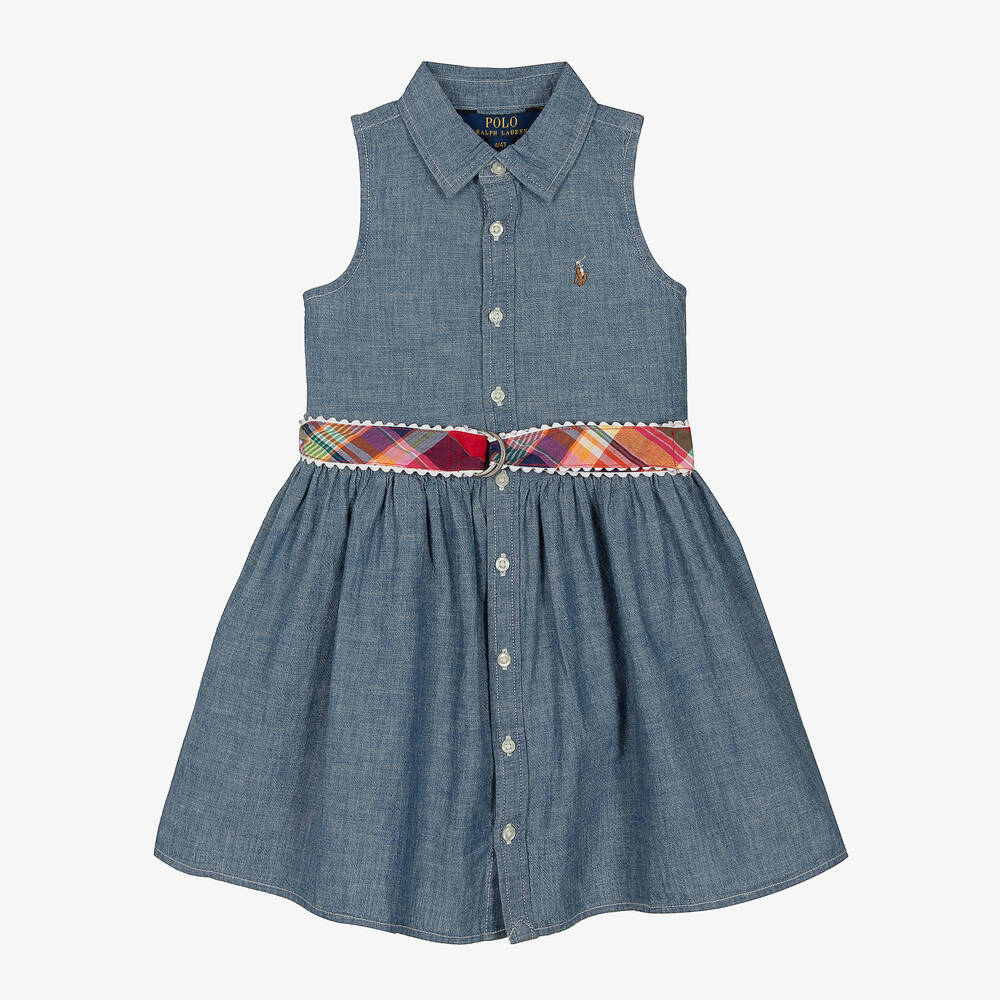 Girls Blue Cotton Chambray Dress