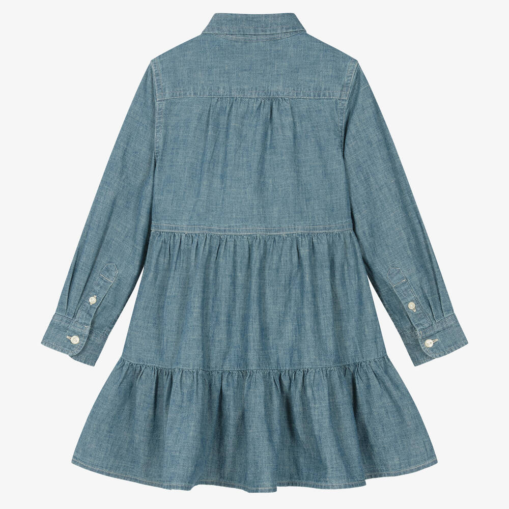 Ralph Lauren-Girls Blue Cotton Chambray Shirt Dress | Childrensalon Outlet