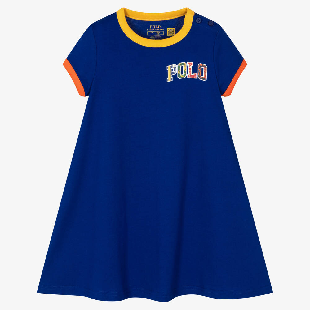 Polo Ralph Lauren - Girls Blue Cotton Dress | Childrensalon