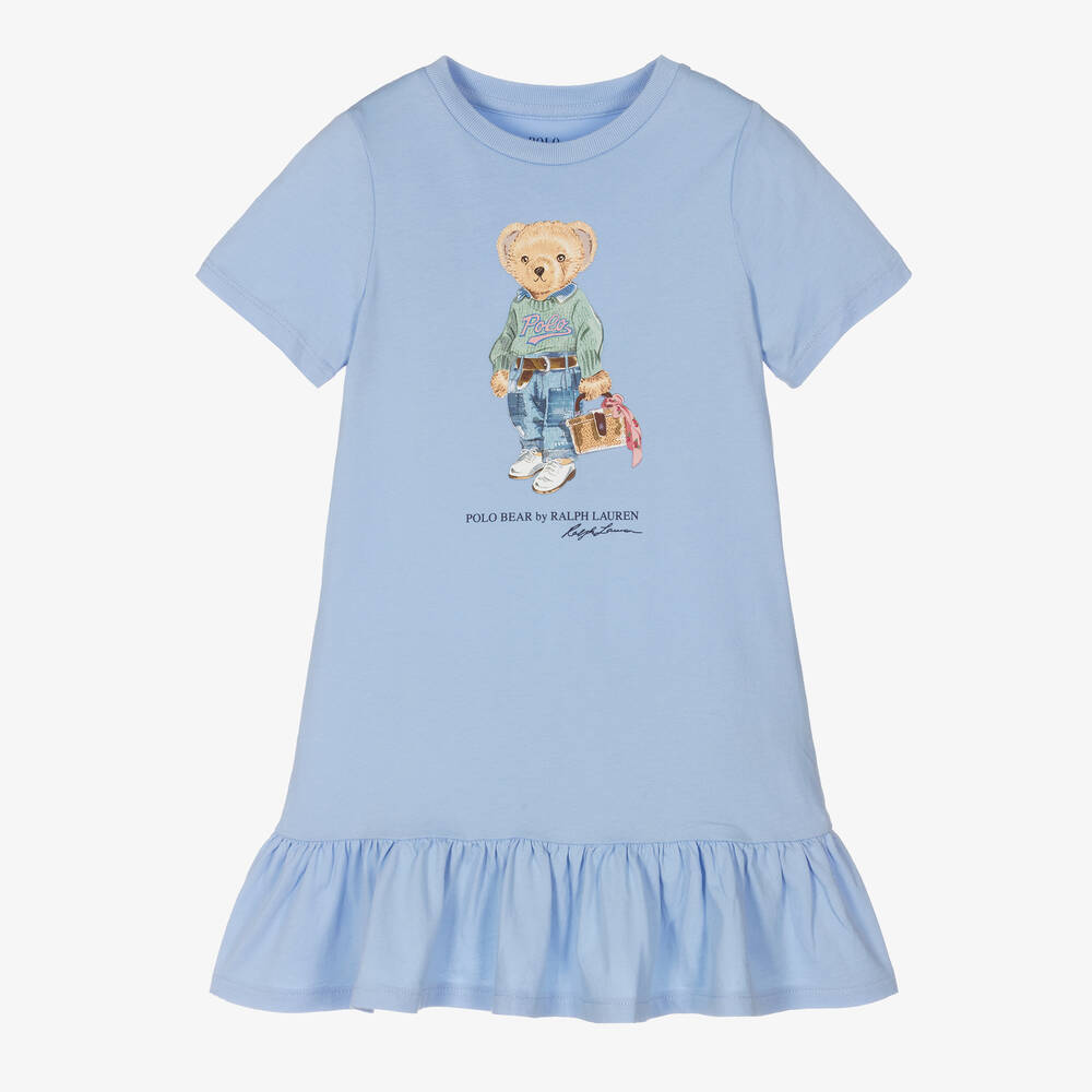 Polo Ralph Lauren - Girls Blue Cotton Jersey Dress | Childrensalon