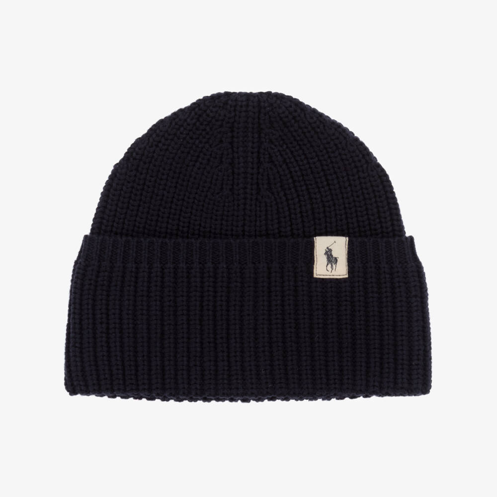 Ralph Lauren-Girls Blue Cotton Knit Beanie | Childrensalon Outlet
