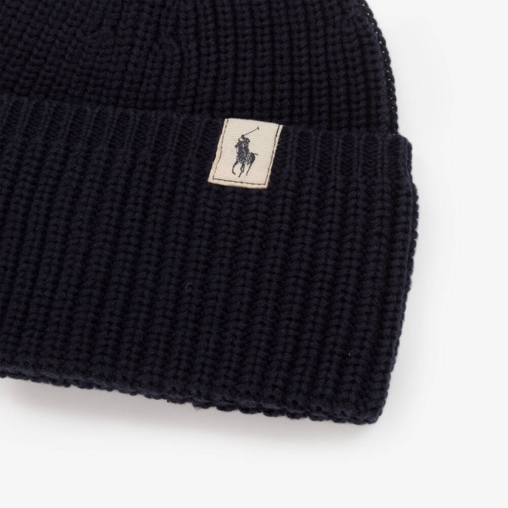 Ralph Lauren-Girls Blue Cotton Knit Beanie | Childrensalon Outlet