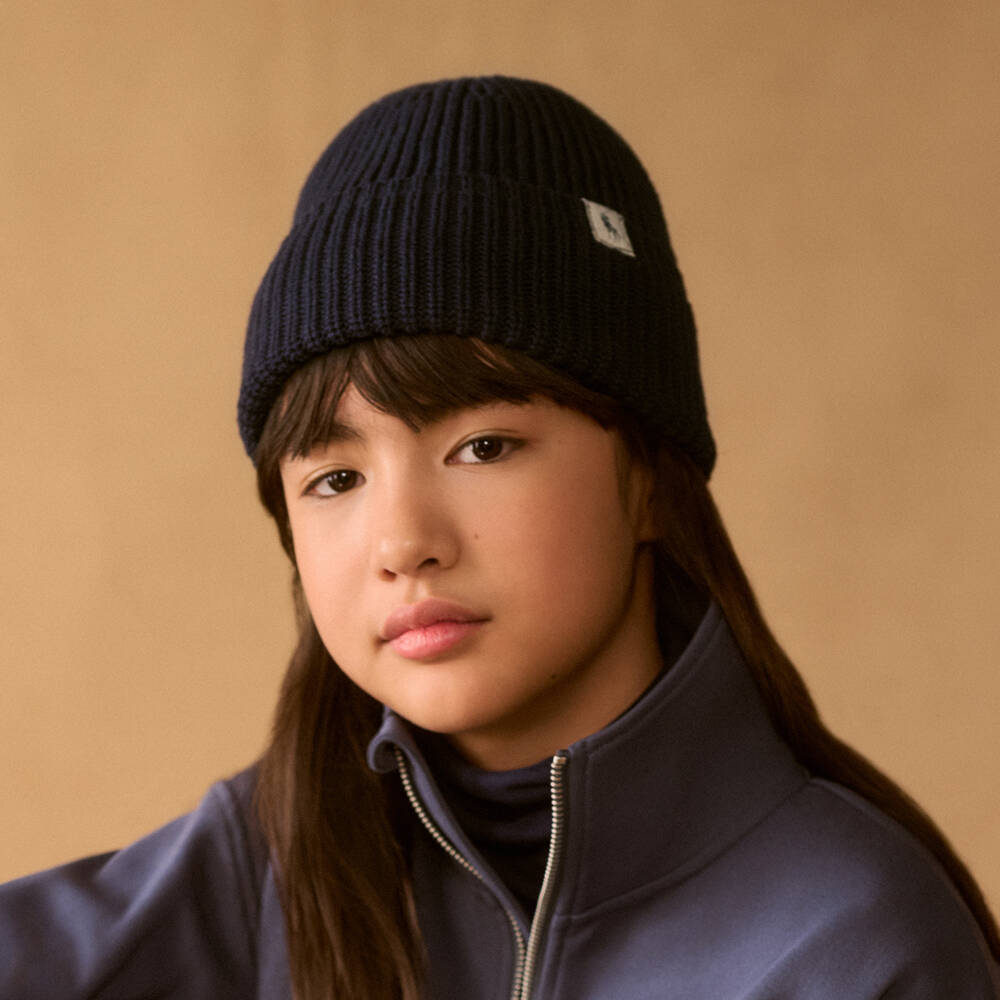 Ralph Lauren-Girls Blue Cotton Knit Beanie | Childrensalon Outlet
