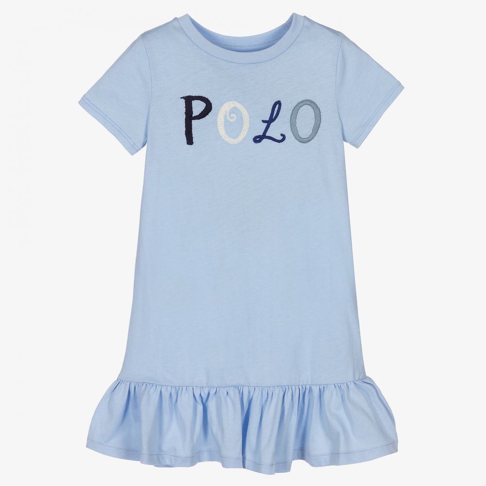 Polo Ralph Lauren - Girls Blue Cotton Logo Dress | Childrensalon