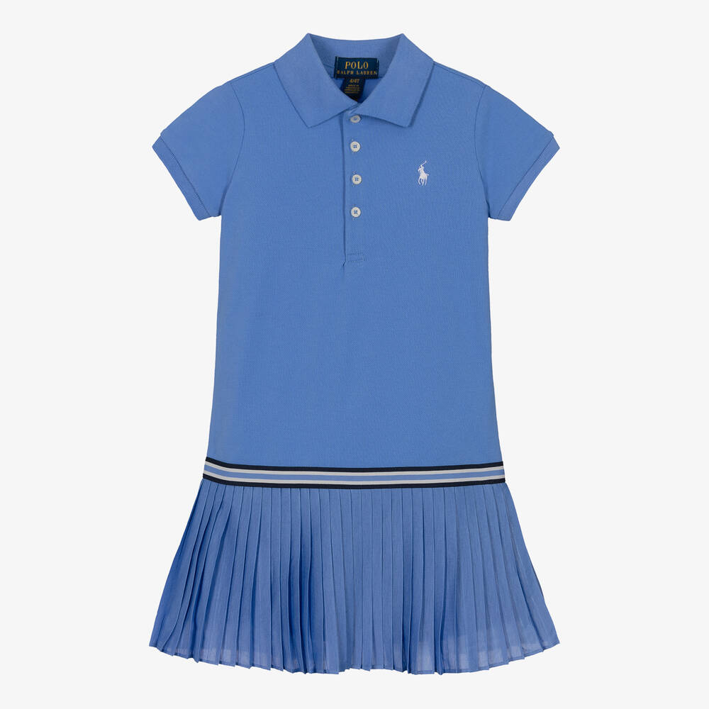 Polo Ralph Lauren - Girls Blue Cotton Logo Polo Dress | Childrensalon