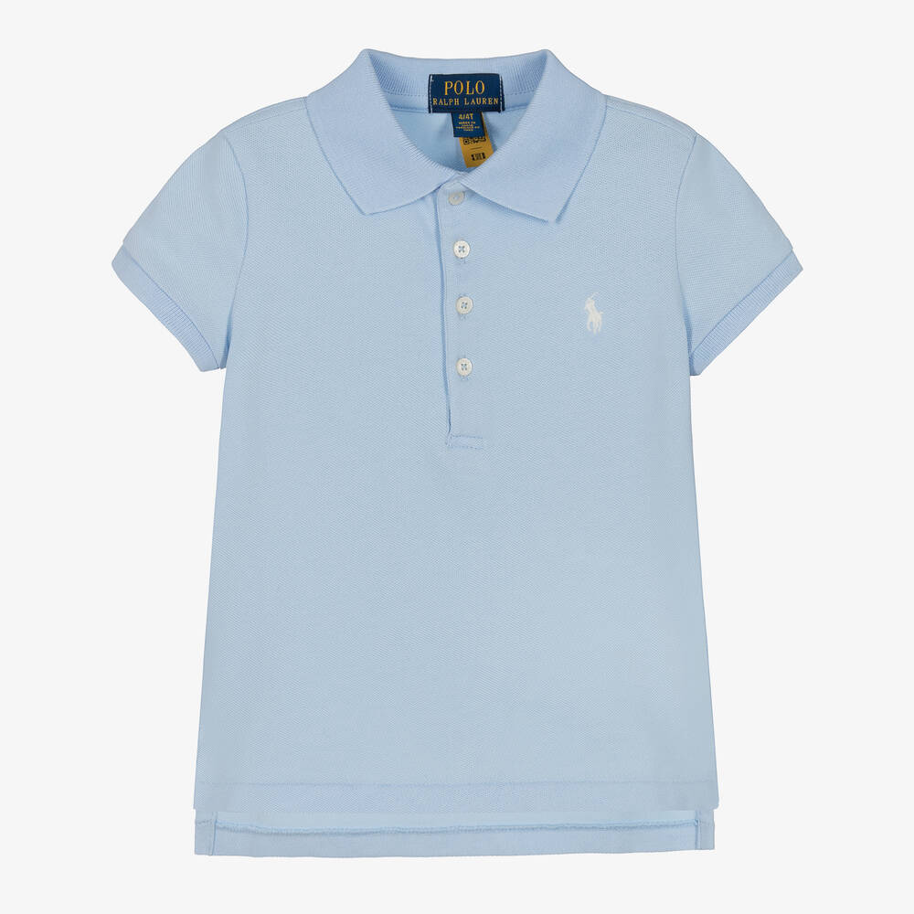 Polo Ralph Lauren - Girls Blue Cotton Logo Polo Shirt | Childrensalon