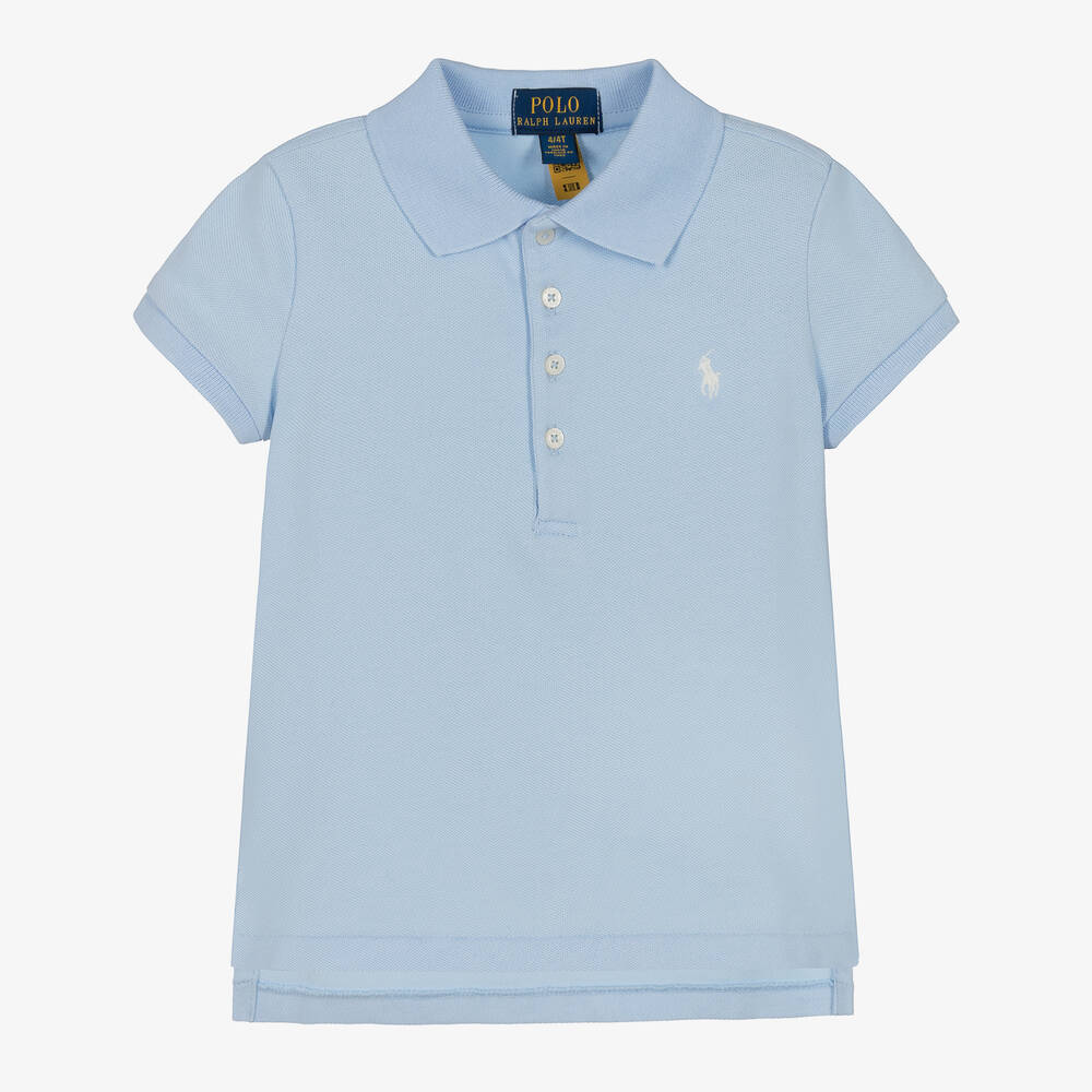 Polo Ralph Lauren - توب بولو قطن بيكيه لون أزرق للبنات | Childrensalon