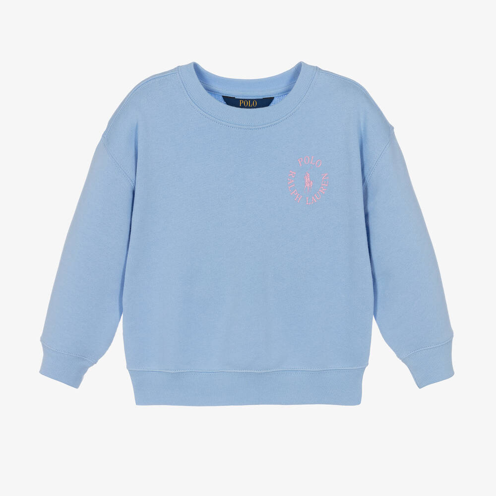 Ralph Lauren - Sweat bleu en coton fille | Childrensalon