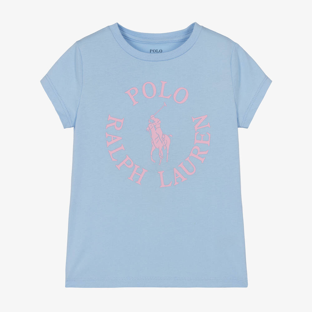 Ralph Lauren - Blaues Baumwoll-T-Shirt für Mädchen | Childrensalon