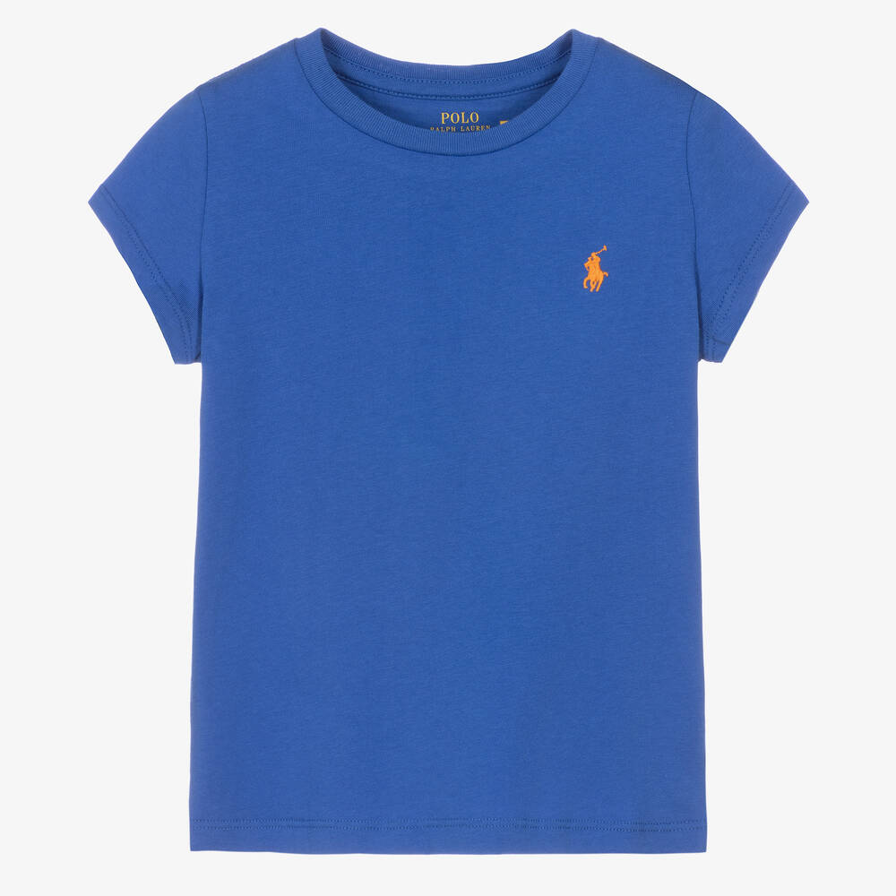 Polo Ralph Lauren-Girls Blue Cotton Logo T-Shirt | Childrensalon Outlet