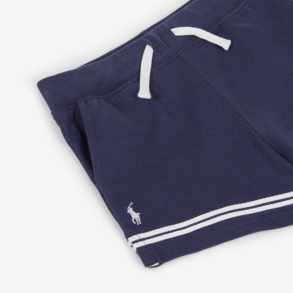 Ralph Lauren-Girls Blue Cotton Piqué Shorts | Childrensalon Outlet