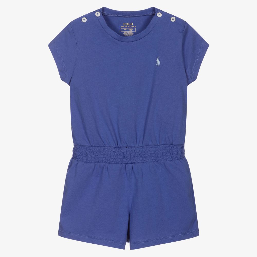 Ralph Lauren-Girls Blue Cotton Playsuit | Childrensalon Outlet