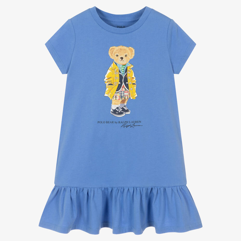 Polo Ralph Lauren - Girls Blue Cotton Polo Bear Dress | Childrensalon