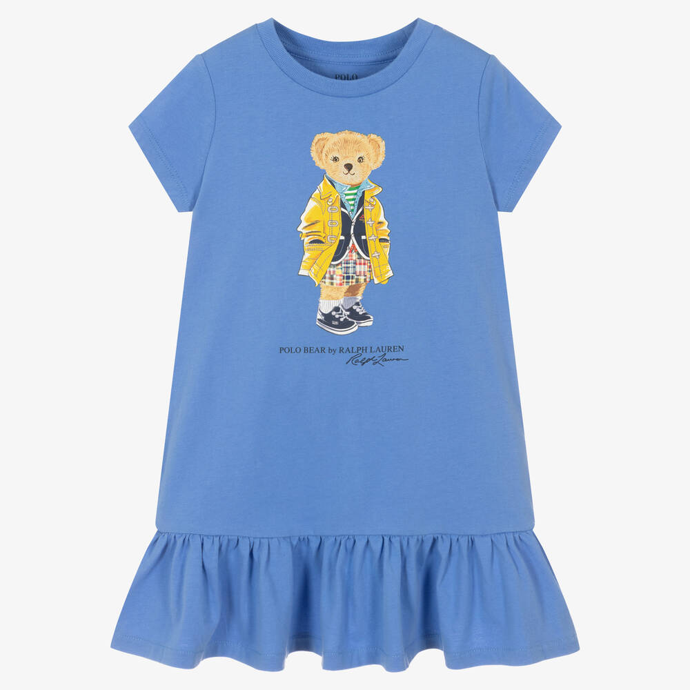 Polo Ralph Lauren-فستان بولو قطن لون أزرق | Childrensalon Outlet