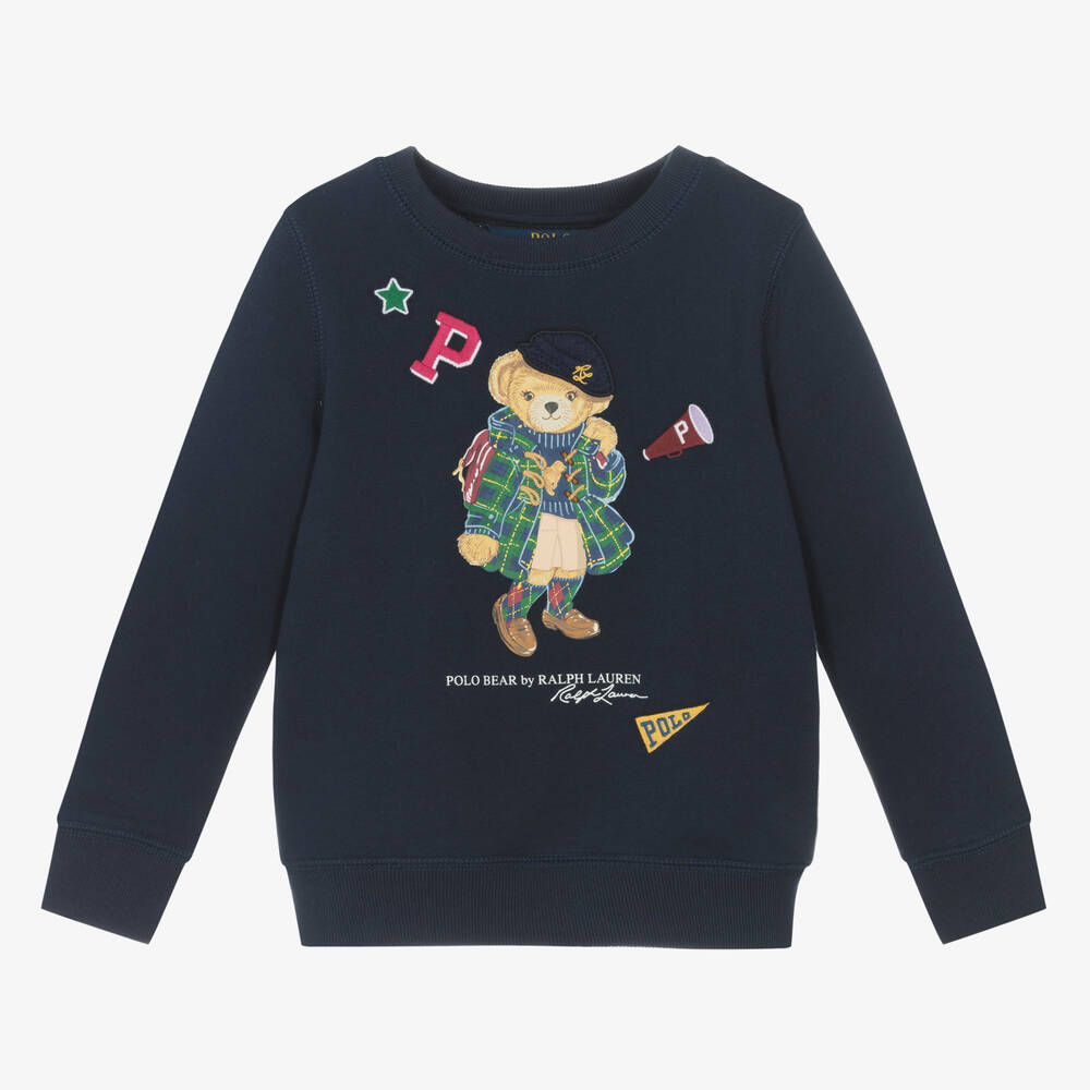 Ralph Lauren-Синий хлопковый свитшот с медвежонком | Childrensalon Outlet