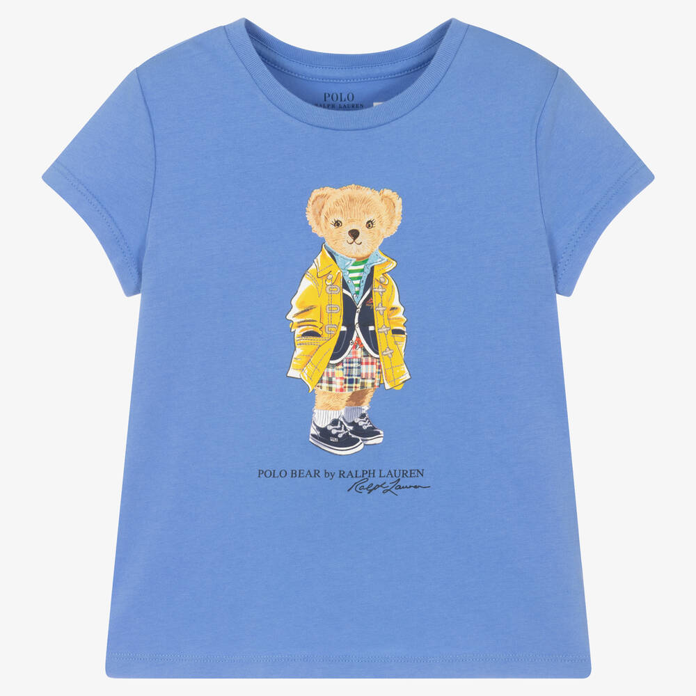 Polo Ralph Lauren - Girls Blue Cotton Polo Bear T-Shirt | Childrensalon