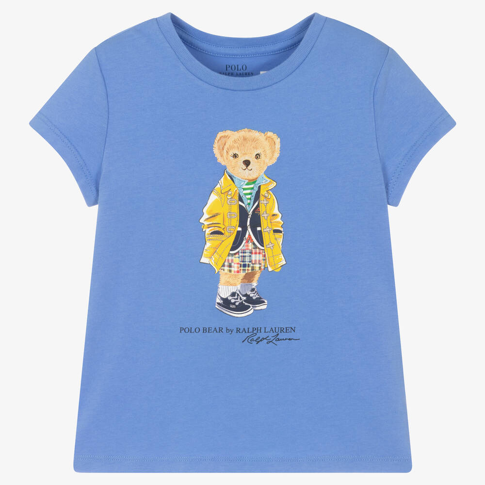 Polo Ralph Lauren - Polo bleu en coton Polo Bear fille | Childrensalon