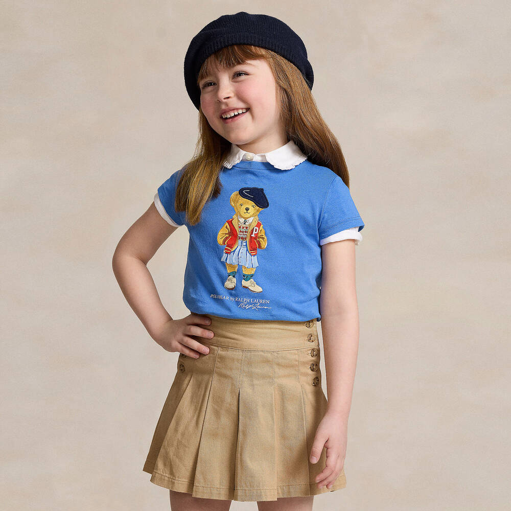 Ralph Lauren-Girls Blue Cotton Polo Bear T-Shirt | Childrensalon Outlet