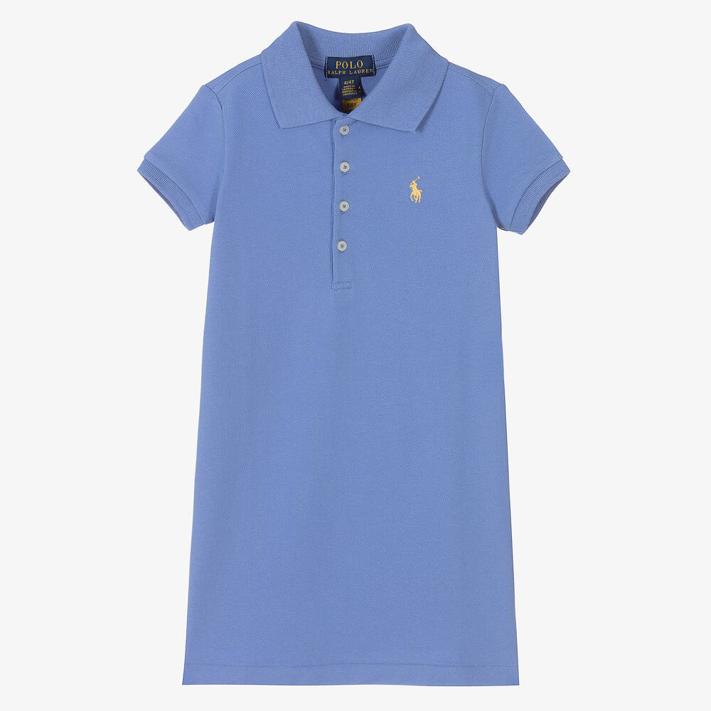 Polo Ralph Lauren - Robe polo bleue en coton Fille | Childrensalon